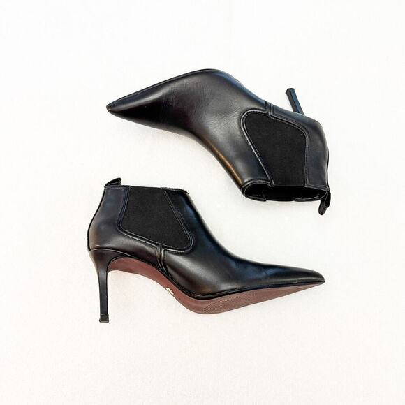 Zara Pointy Toe Leather Heeled Bootie Size 40 MINT - Picture 4 of 6